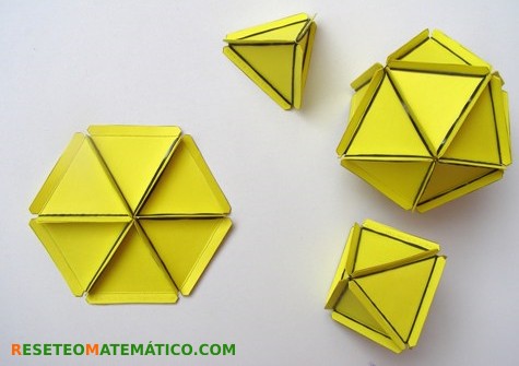 6 triángulos equilateros formando hexágono (plano). Diario poliedros regulares
