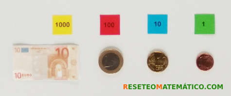 Correspondencia monedas - sellos Montessori